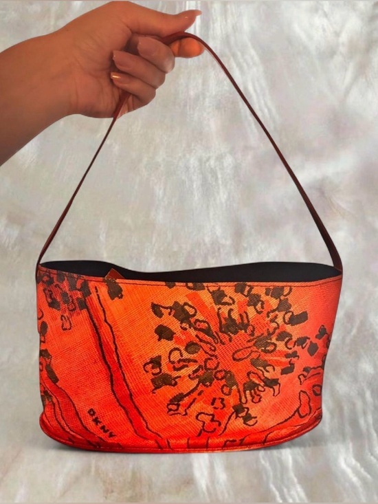 Dkny Handbags - DKNY Red-Orange Floral Shoulder Bag